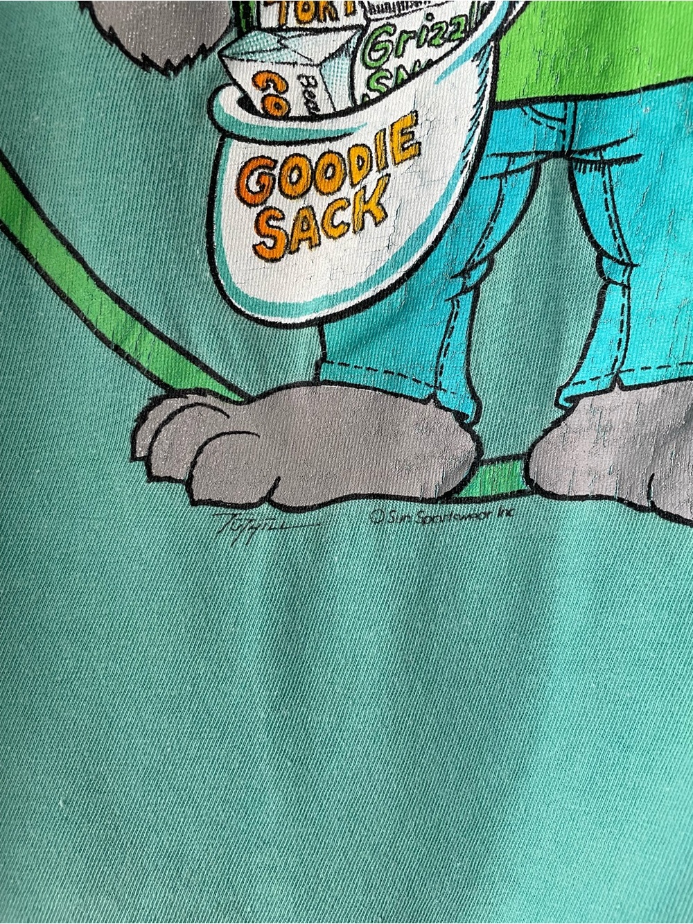 🌱5/$25🌱 Sun Sportswear | Vintage 80s 90s Distressed Weekend Animal Teal Tee - Picture 5 of 8
